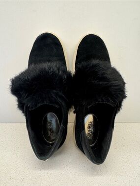 Michael Kors Maven Fur Slip-on Sneakers Runners Black Shoes Suede Leather Sz 7.5